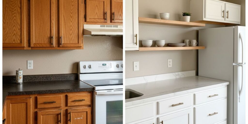 gray-walls-white-cabinets-kitchen 